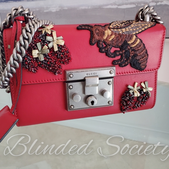 Gucci Handbags - Gucci Padlock Rare Embroidered Bee & Raspberry Bag